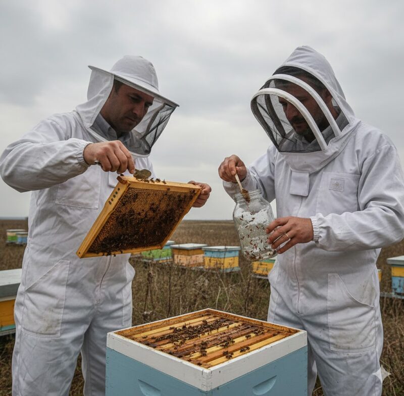 Arıcılıkta Varroa tespiti için kullanılan alkol yıkama yöntemi ve örnekleme yapılan arıların üzerindeki akarların sayımı