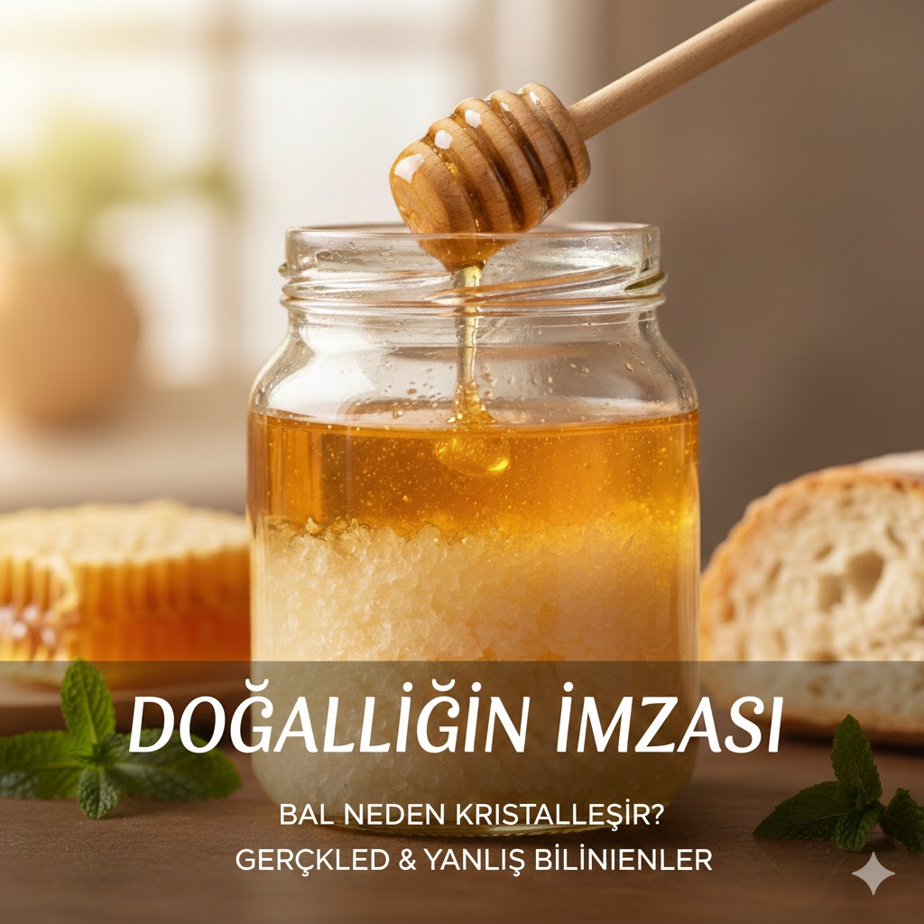 Ahşap bir kaşık üzerinde yavaşça kristalleşmeye başlamış doğal çiçek balı; bal neden kristalleşir gerçek balın kristalleşme sürecini ve doğallığını simgeleyen yakın çekim görsel