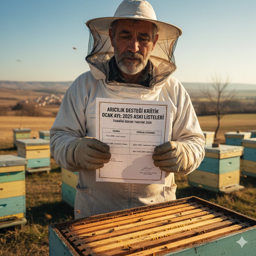Arıcılık desteğinde kritik ocak ayı kapsamında 2025 askı listeleri ve 2026 ödeme takvimini inceleyen arıcı görseli