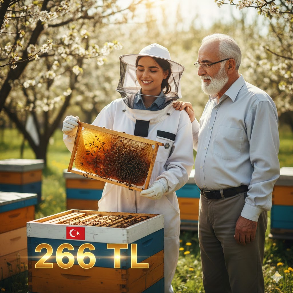 2026 yılı arıcılıkta kadın ve genç desteği kapsamında kovan başı 266 TL hibe alan genç kadın arıcı ve ona destek olan emekli üretici