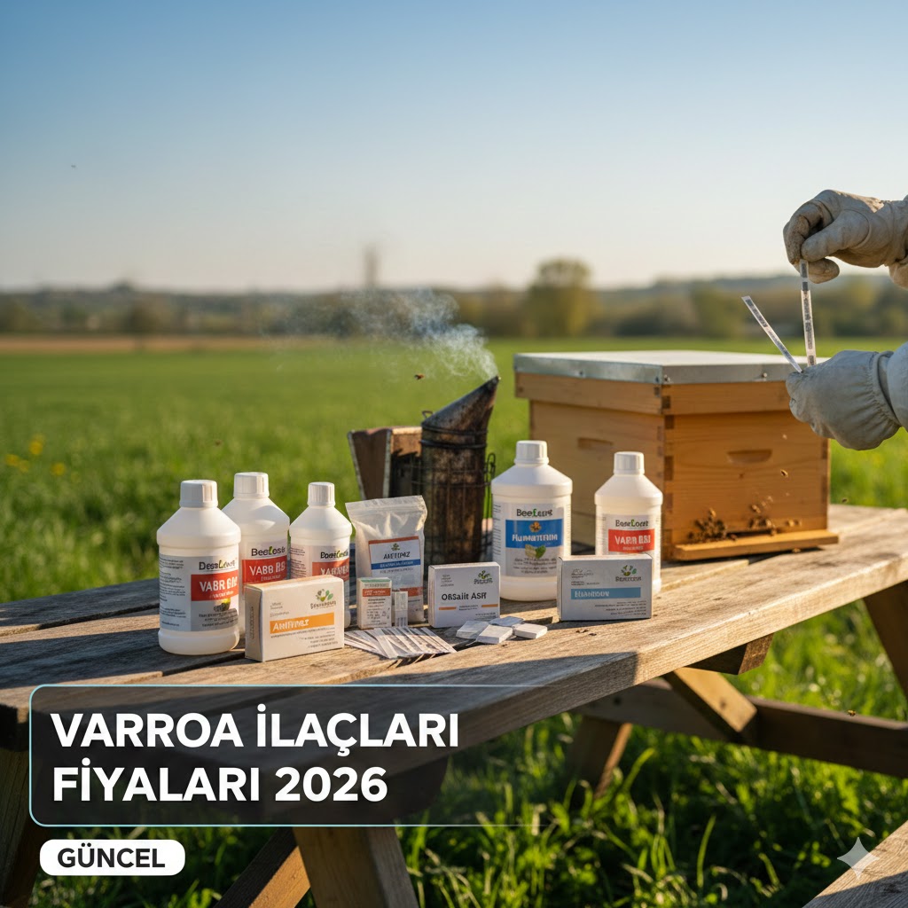 Güncel varroa ilaçları fiyatları 2026 ve kovan başında ilaçlama yapan arıcı ekipmanları karşılaştırma görseli