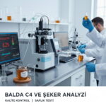 Modern laboratuvar ortamında gerçekleştirilen balda c4 ve şeker analizi süreci ve kalite kontrol raporu görüntüsü.